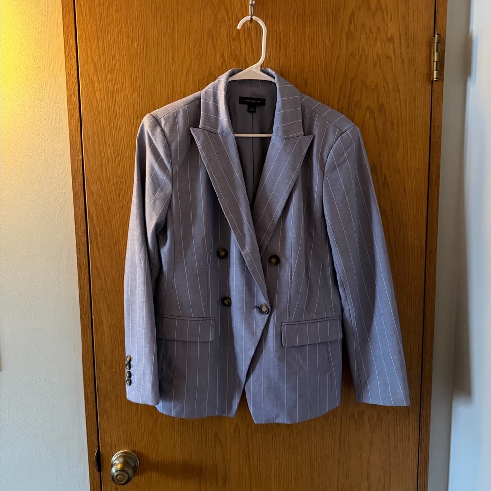 Ann Taylor Double-Breasted Blue Pinstripe Blazer